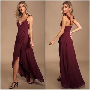 Lulu's Here's to Us Burgundy High-Low Wrap Dress NWT Size Small